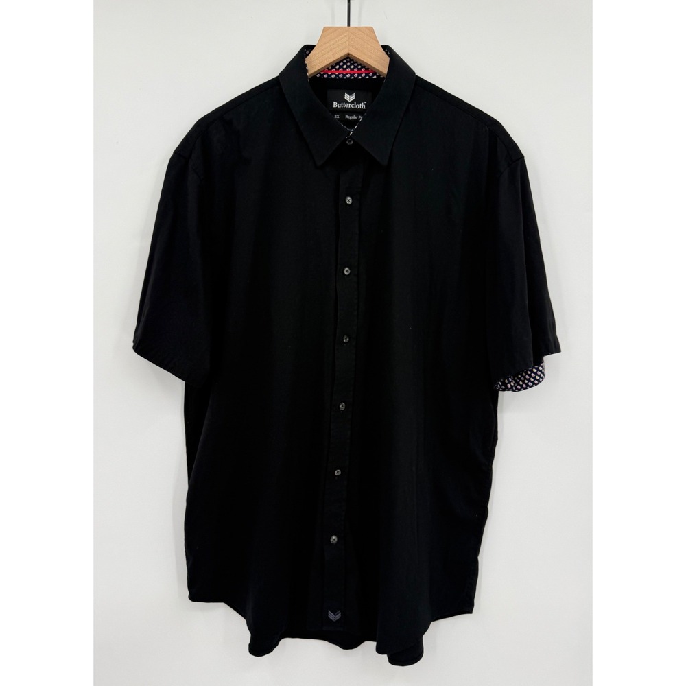 Buttercloth Shirt Mens 2X Black Short Sleeve Button 100% Cotton Regular Fit